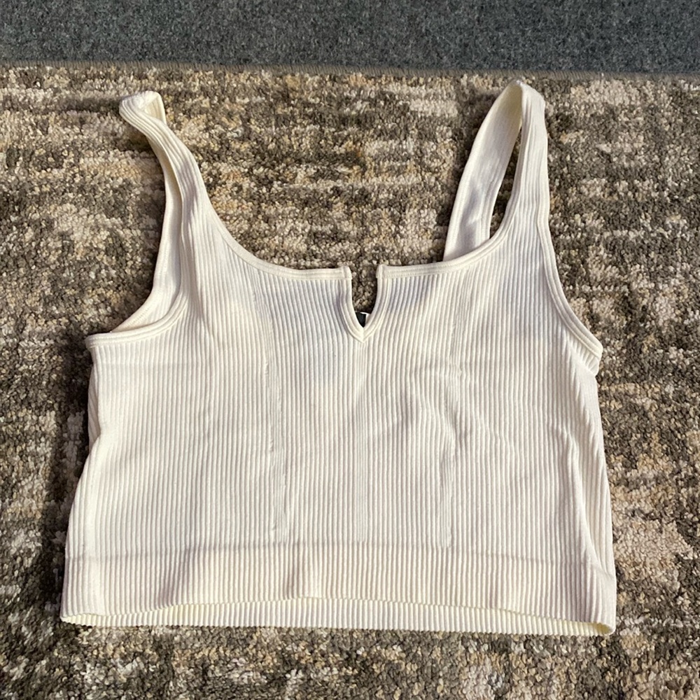 Forever 21 Cream Ribbed Cropped Tank Top